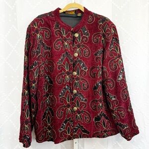 🎂 ALEX KIM | Vintage maroon blazer jacket embroidered sequins and beading 1X